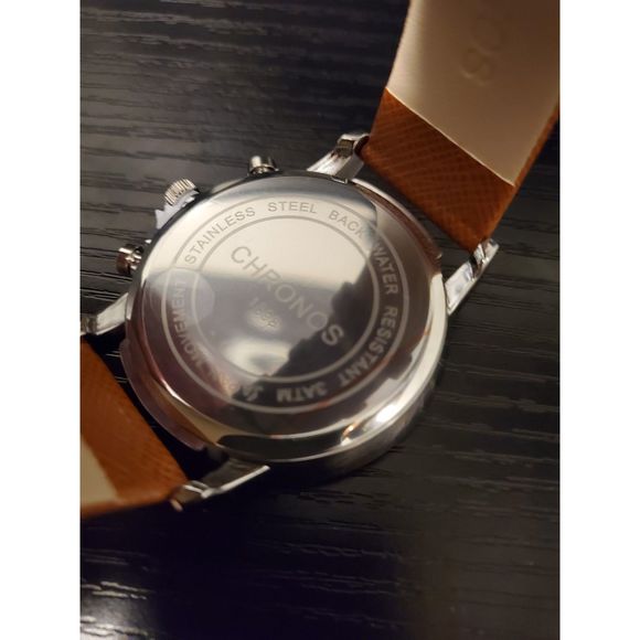 🔥 NEW IN BOX Chronos Men's Leather Strap Calendar Business Watch (brown) - Picture 3 of 5
